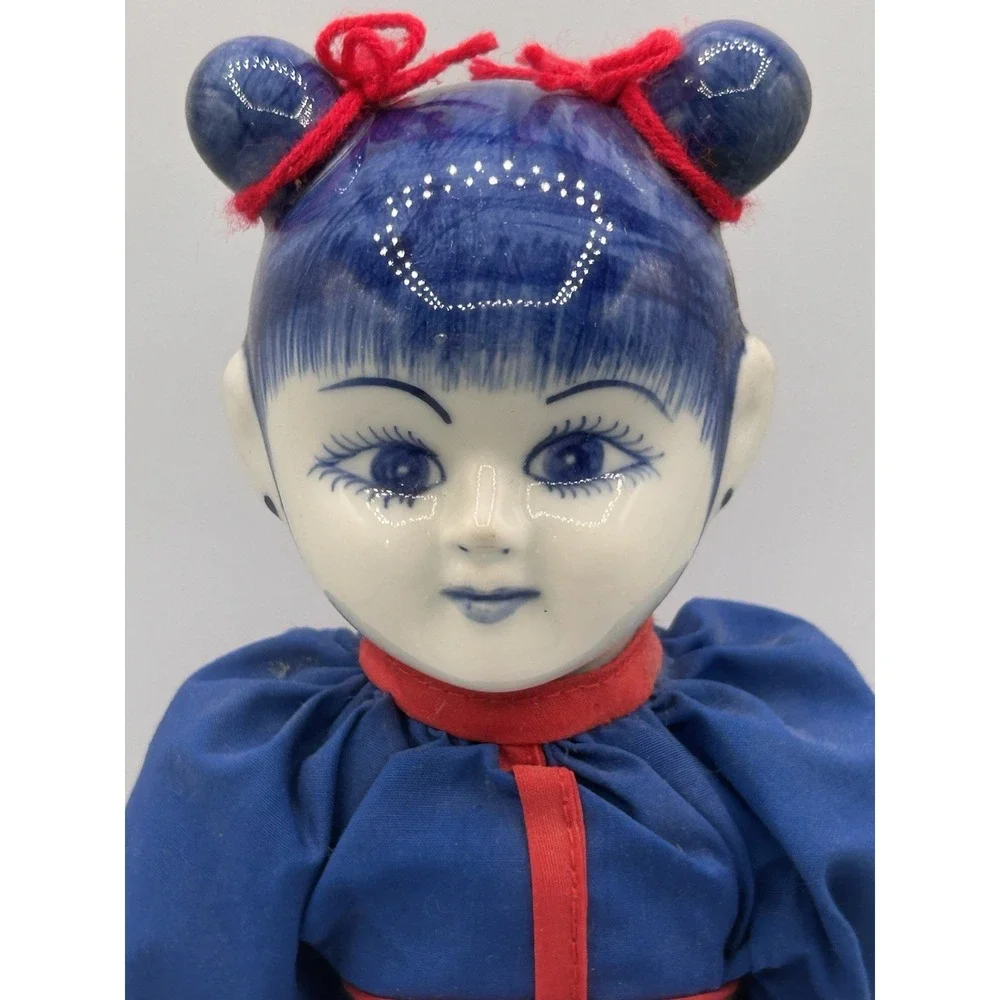 Oriental Porcelain Blue White Red Delft Blue Doll 12